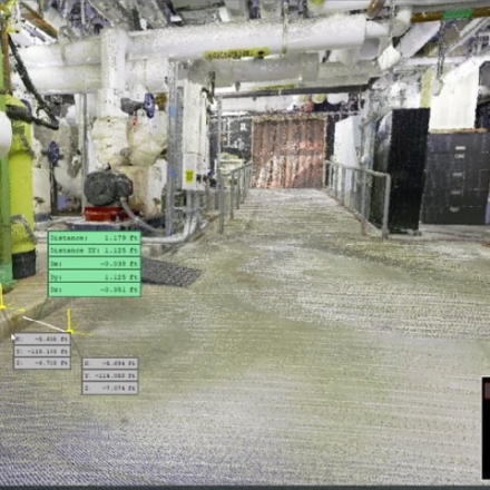 3d scan of Rady's Acute Care Pavilion showing measurements within the point cloud.