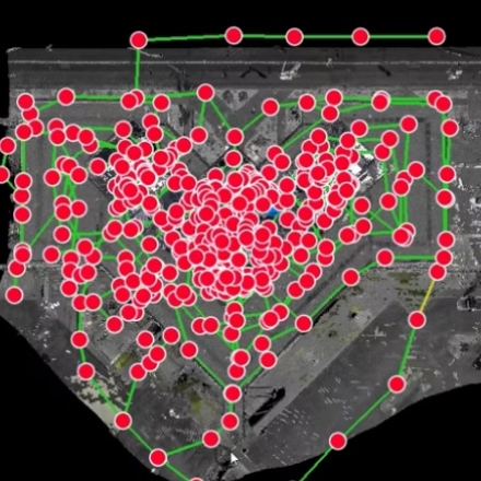 3D laser scan of a building showing the dots for each scan location.