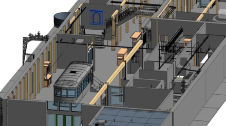 3D laser scan of restaurant - viewing the 3D model roof sliced.
